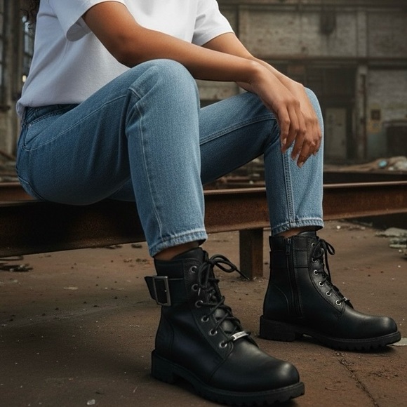 Harley-Davidson WOMEN'S Sylewood Black Leather Moto Riding Boots Size 8.5 - Picture 3 of 16